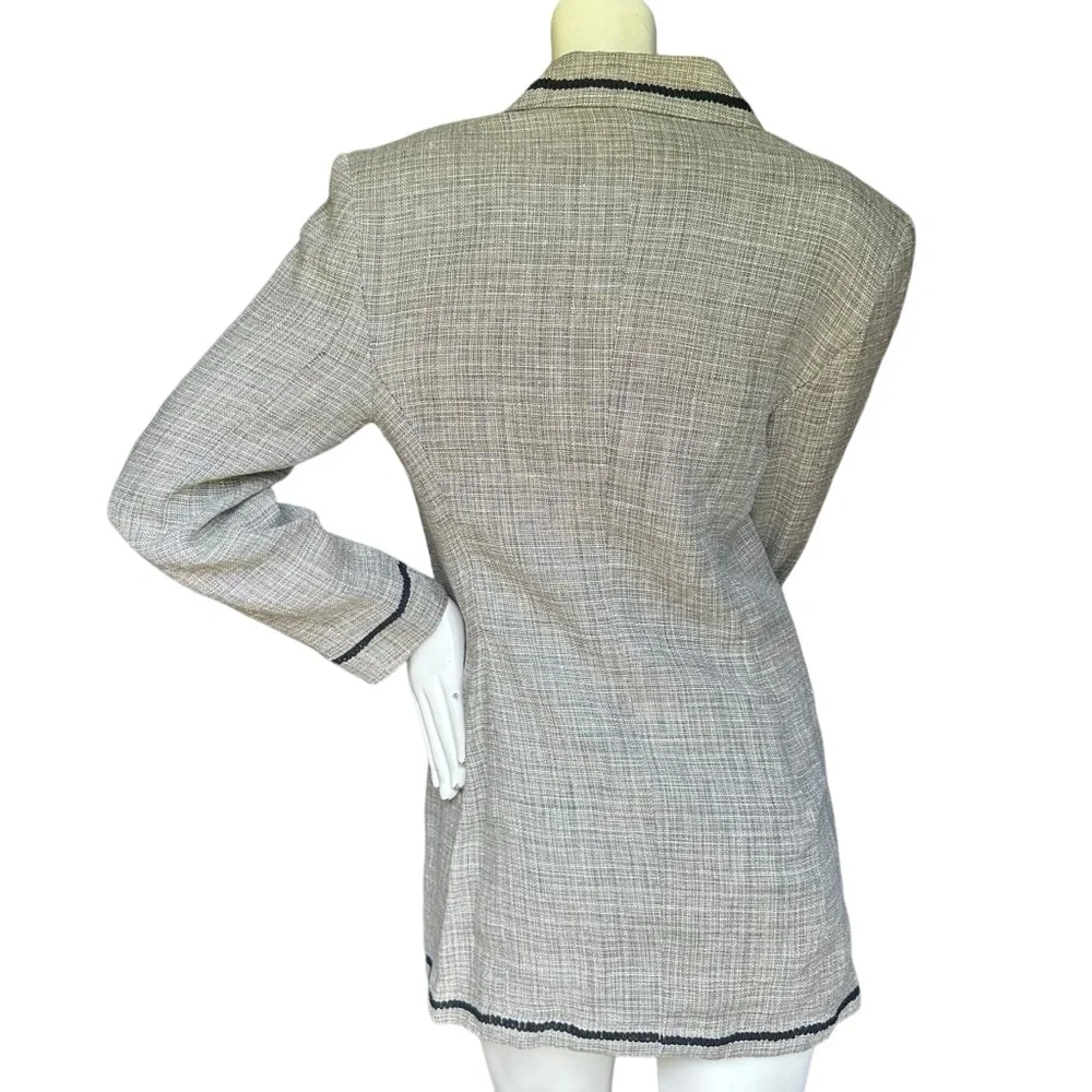 Vintage Byblos Made in Italy Linen Blend Black & Gray Fabric Trim Blazer IT 48